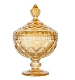 Bomboniere com pé de Cristal Diamond Âmbar Metalizado 15x23