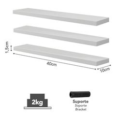 Kit 3 Prateleiras Retas Prat-K Decorare Branco