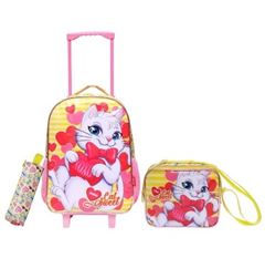 Mochila Infantil Com Rodinha Gatinha Kit Com 3 Peças