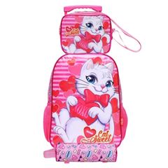Mochila Infantil Com Rodinha Gatinha Kit Com 3 Peças
