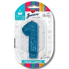 Vela Aniv Mini Glitt Azul N.1 38649