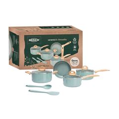 Conjunto De Panelas 6 Peças Com Fundo De Indução Ceramic Life Botanika - Verde