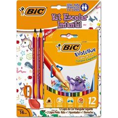 Kit Escolar Lápis, Borracha, Apontador E Lápis De Cor Bic - 16 Peças